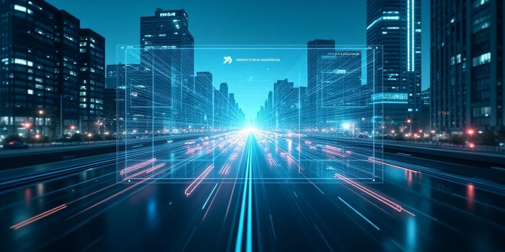 Conceptual image of FlowMaster AI Traffic Suite interface showing city traffic flow and data analytics