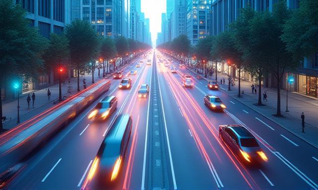 Smart city dashboard showing optimized urban traffic flow